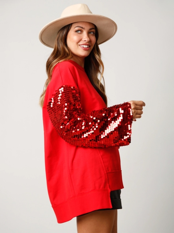 Sequined Angel Wings Christmas High-Low Sweatshirt Holiday | Chuzko.com