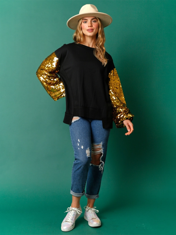 Sequined Angel Wings Christmas High-Low Sweatshirt Holiday | Chuzko.com