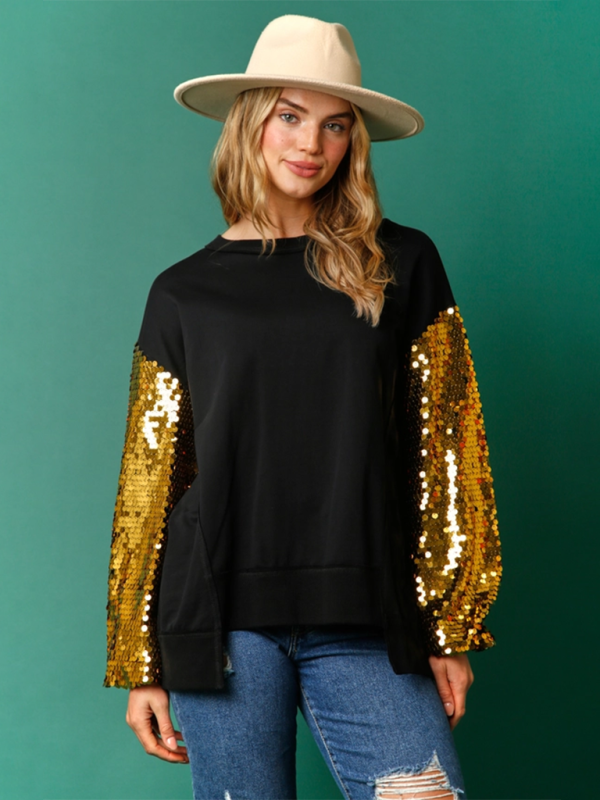 Sequined Angel Wings Christmas High-Low Sweatshirt Holiday | Chuzko.com