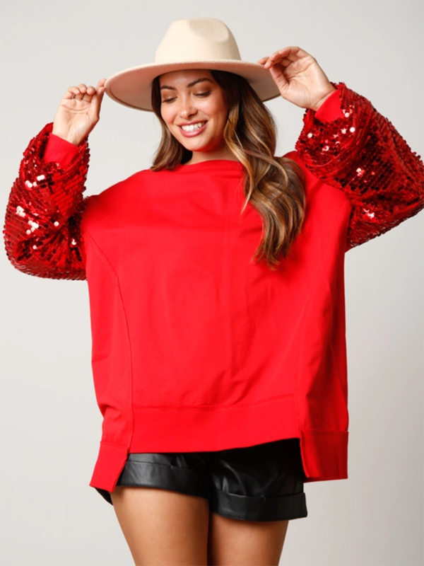 Sequined Angel Wings Christmas High-Low Sweatshirt Holiday | Chuzko.com