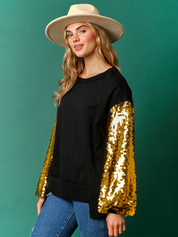 Sequined Angel Wings Christmas High-Low Sweatshirt Holiday | Chuzko.com