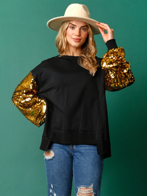 Sequined Angel Wings Christmas High-Low Sweatshirt Holiday | Chuzko.com