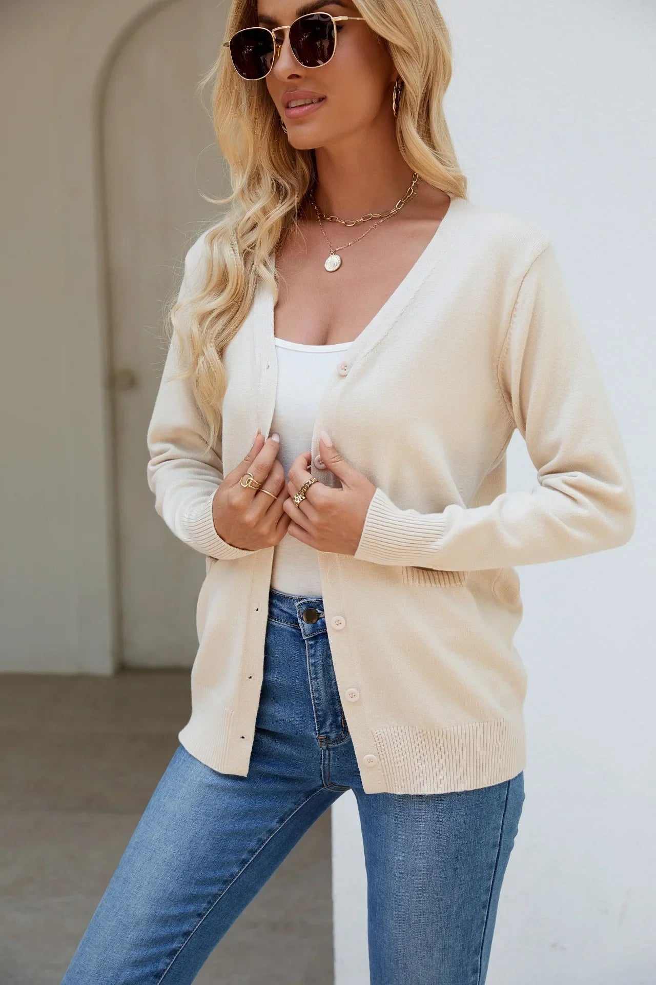 Mid-Length Button Cardigan Essential Layering Knitwear Cardigans | Chuzko.com