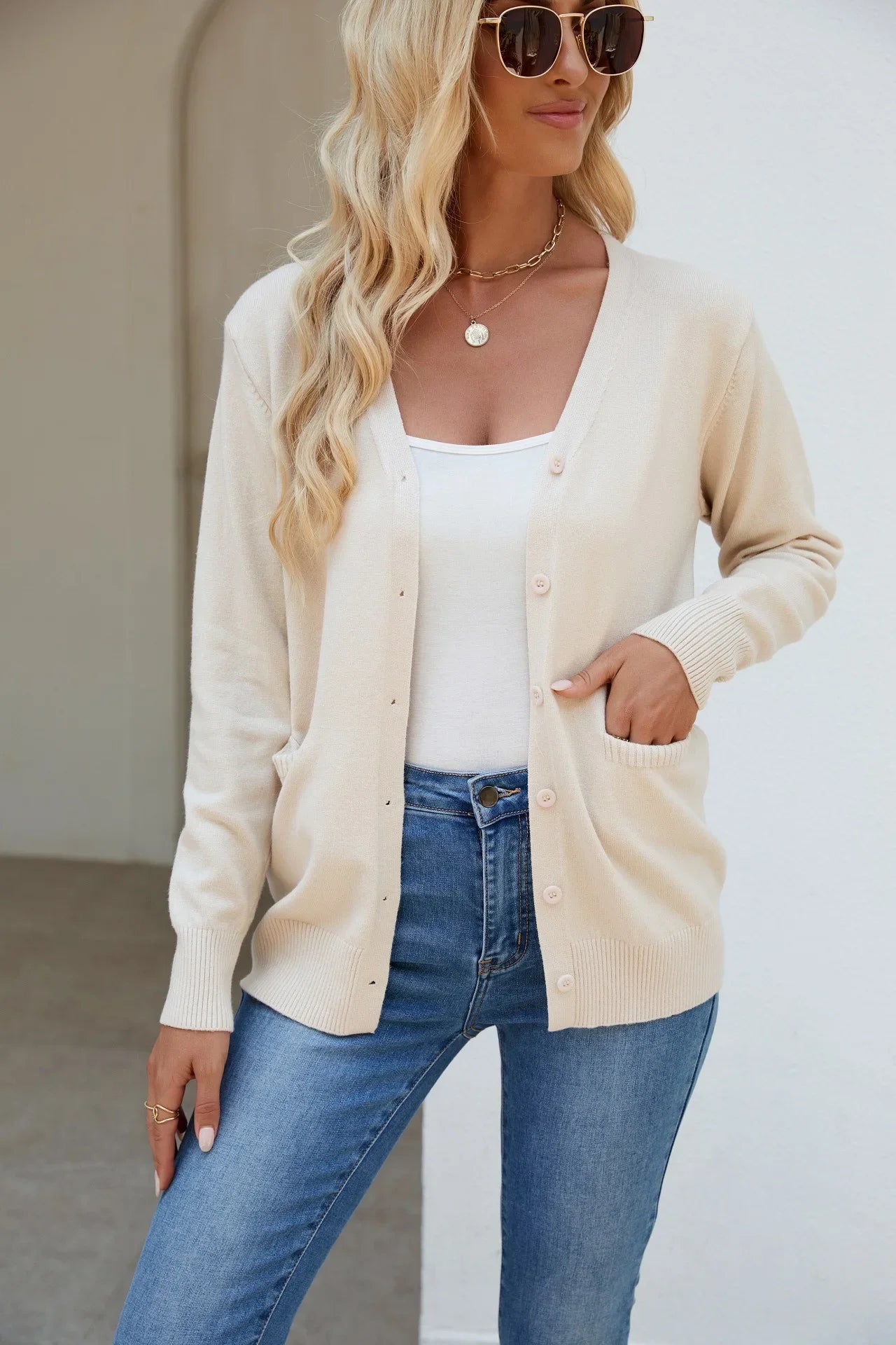 Mid-Length Button Cardigan Essential Layering Knitwear Cardigans | Chuzko.com