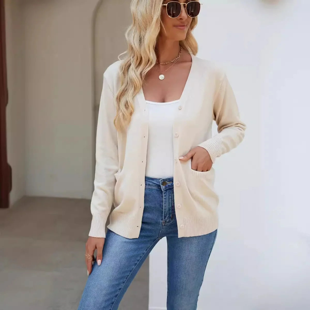 Mid-Length Button Cardigan Essential Layering Knitwear Cardigans | Chuzko.com