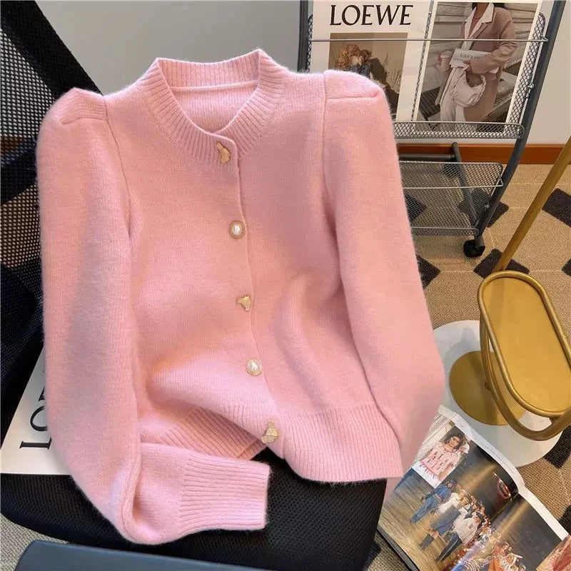 Posh Puff Sleeve Cardigan Elegant Knitwear Cardigans | Chuzko.com