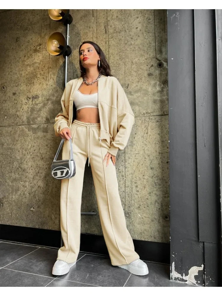 Athleisure Sweat Set 2-Piece Sweatpants & Zip-up cardigan Outfit | Chuzko.com