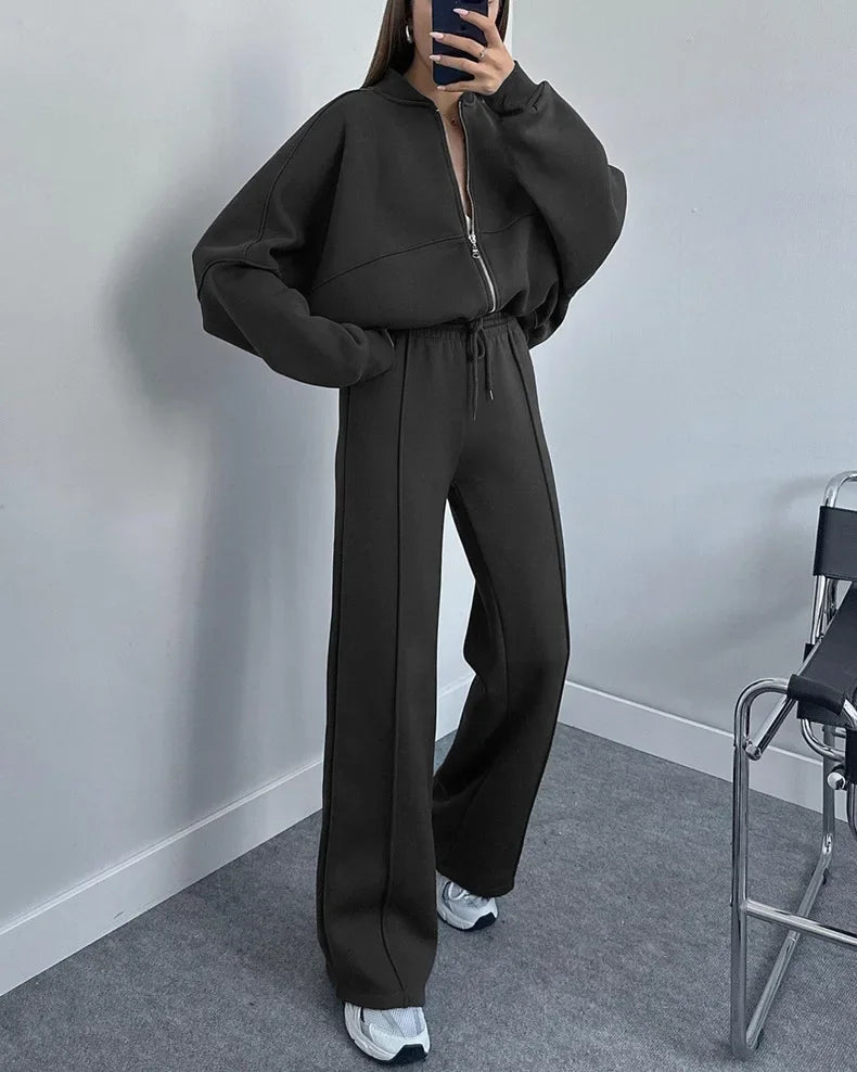 Athleisure Sweat Set 2-Piece Sweatpants & Zip-up cardigan Outfit | Chuzko.com