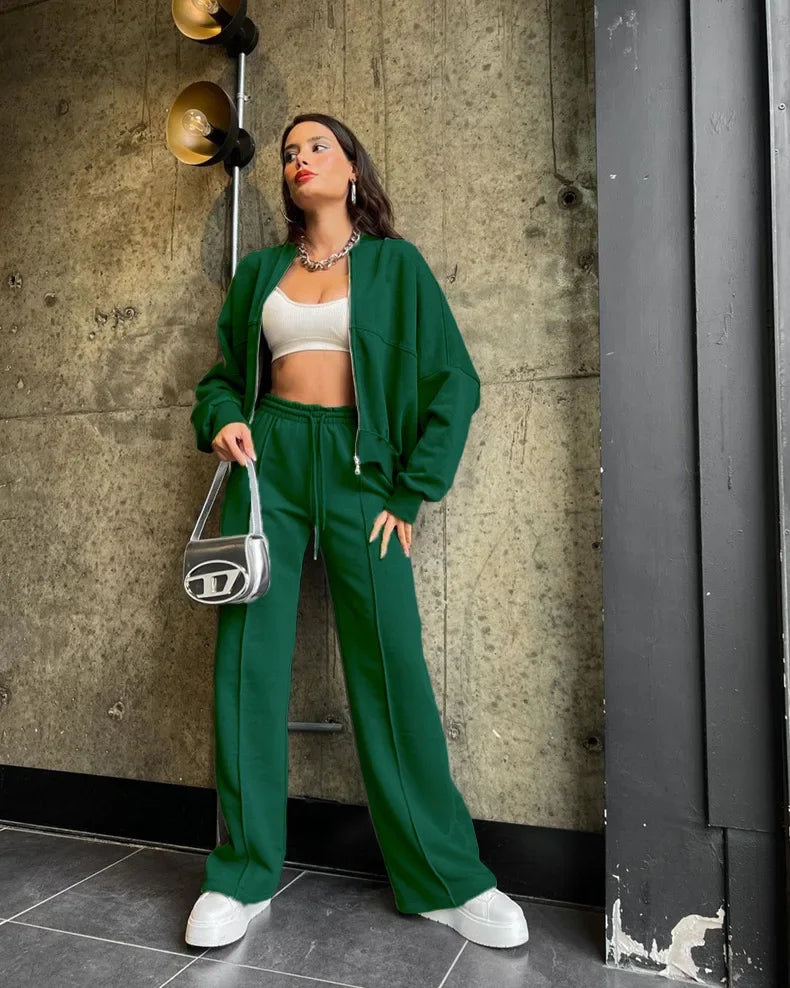 Athleisure Sweat Set 2-Piece Sweatpants & Zip-up cardigan Outfit | Chuzko.com