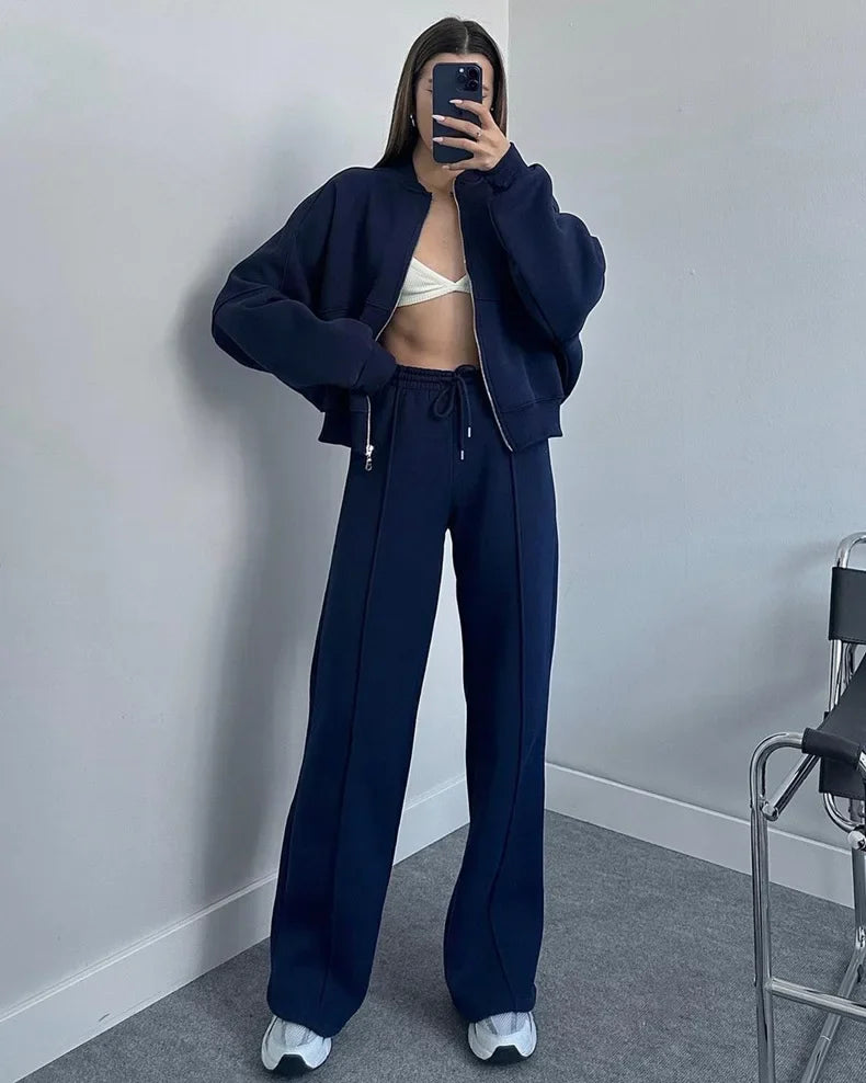 Athleisure Sweat Set 2-Piece Sweatpants & Zip-up cardigan Outfit | Chuzko.com