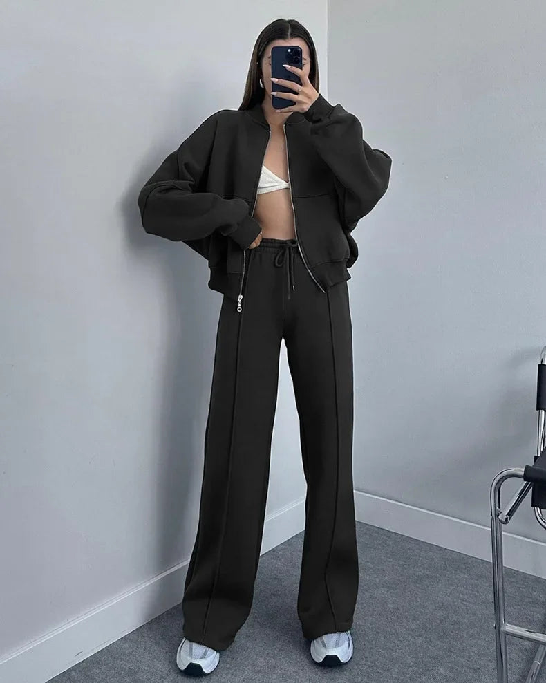 Athleisure Sweat Set 2-Piece Sweatpants & Zip-up cardigan Outfit | Chuzko.com