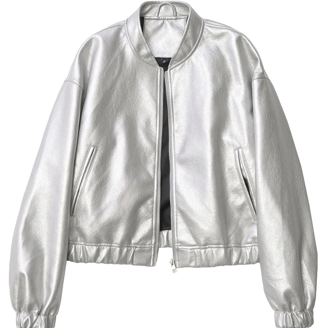 Metallic Bomber Silver Pilot Jacket Moto Jackets | Chuzko.com