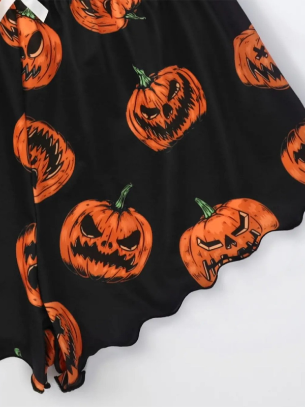 Halloween Theme Print Galore Crop Top Shorts Pajama Set Halloween | Chuzko.com