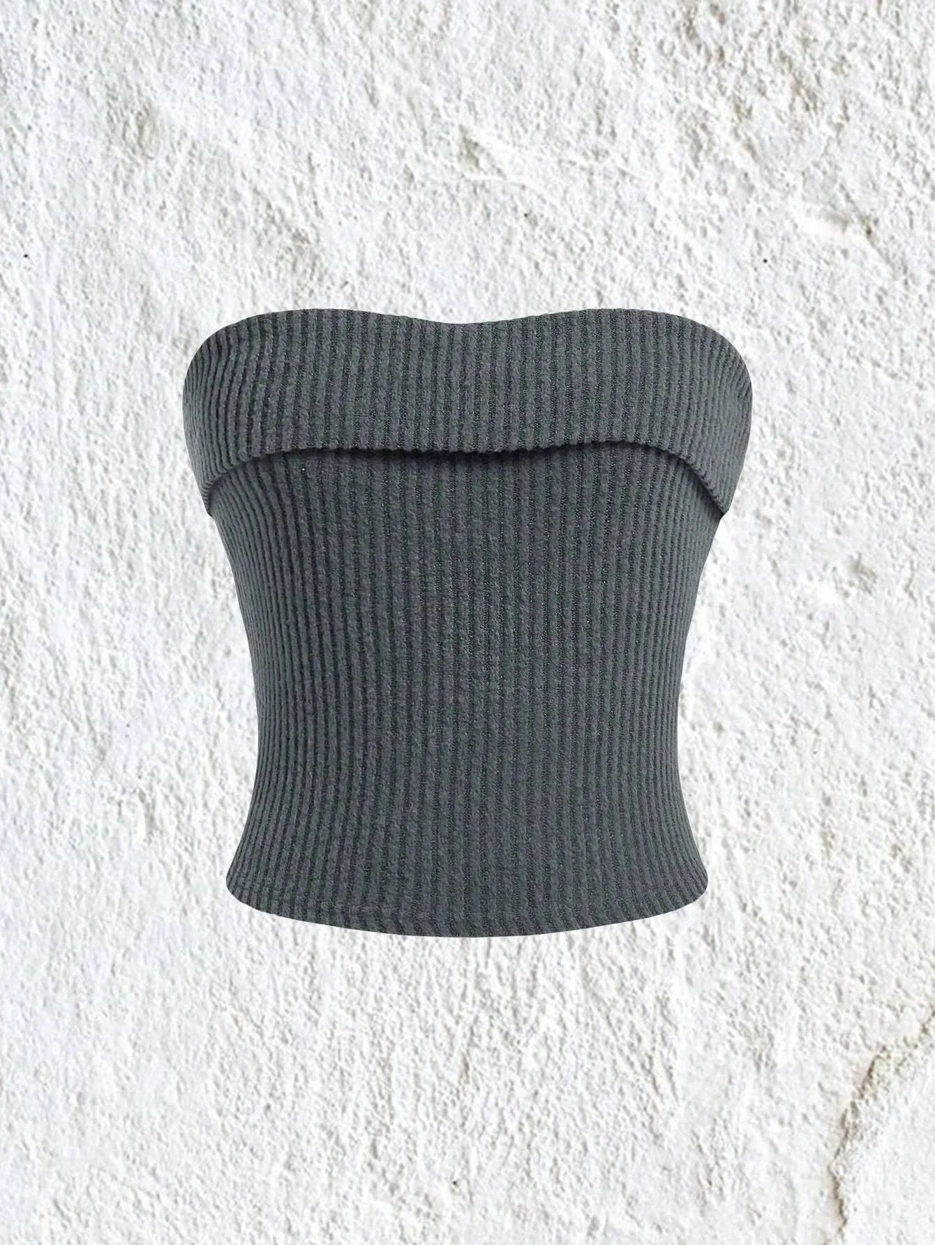 Rib-knit Tube Top - Solid Strapless Sleeveless Slim Fit Crop	