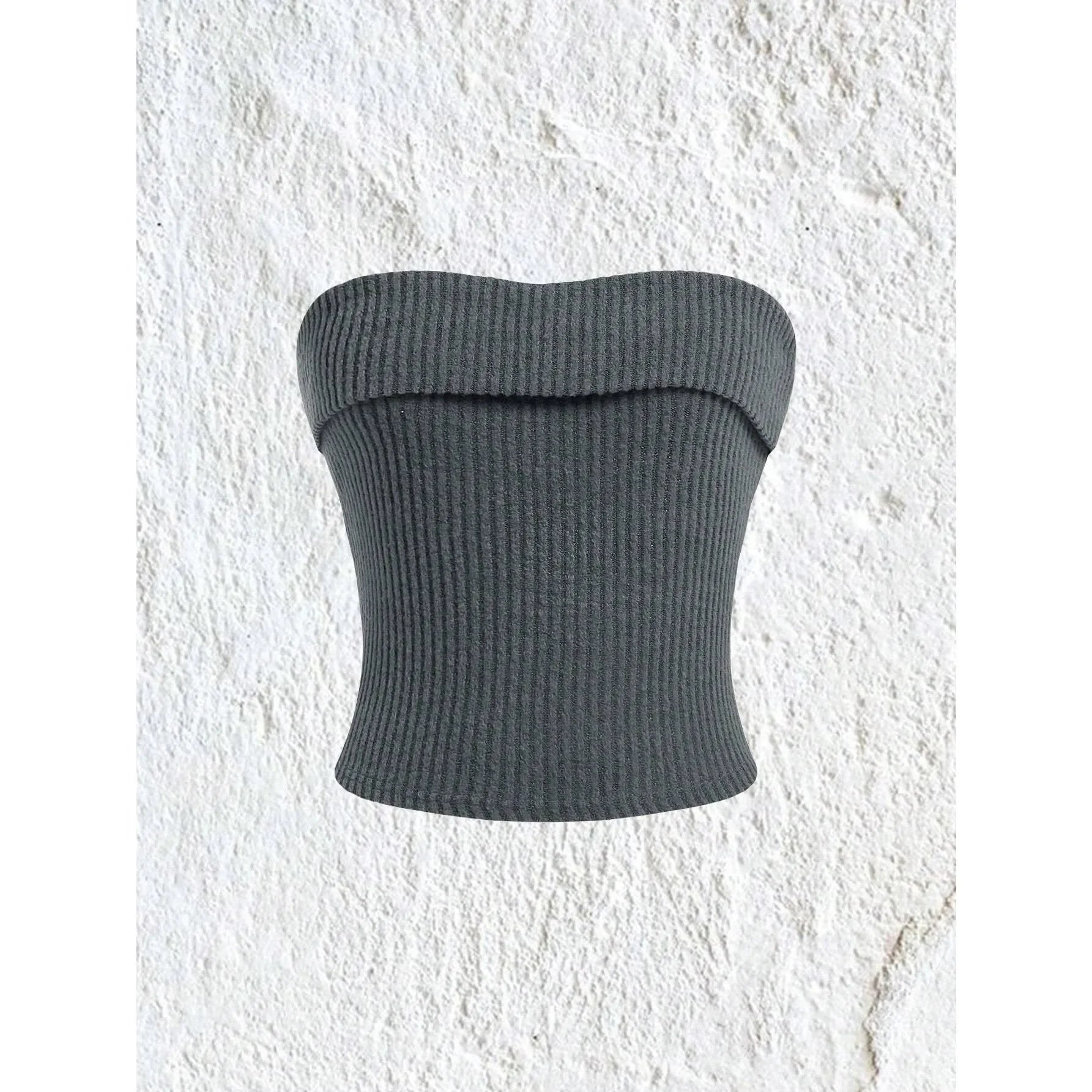 Rib-knit Tube Top - Solid Strapless Sleeveless Slim Fit Crop Crop | Chuzko.com