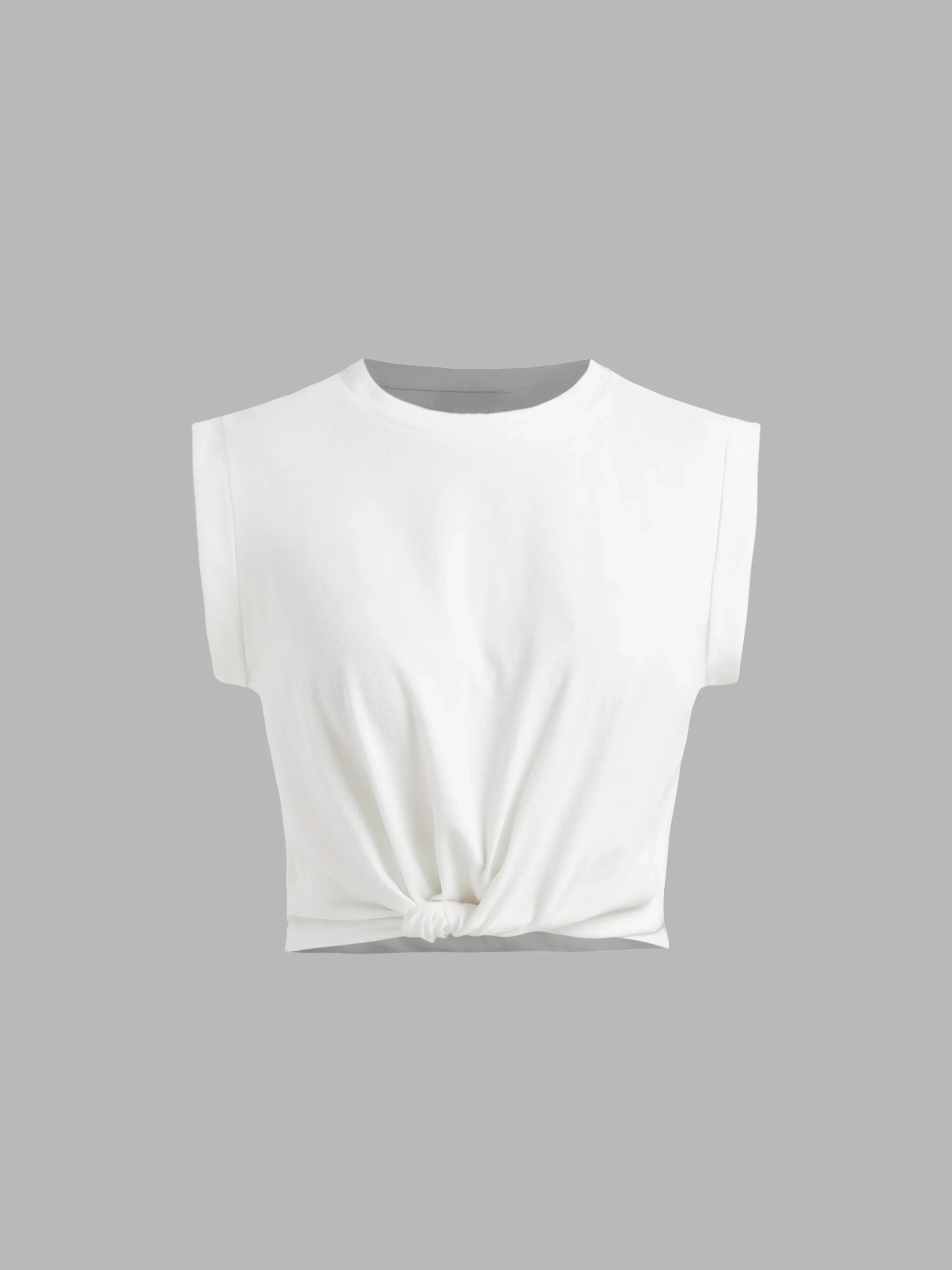 Tummy Knot Twist Cropped Solid Tee Tees | Chuzko.com