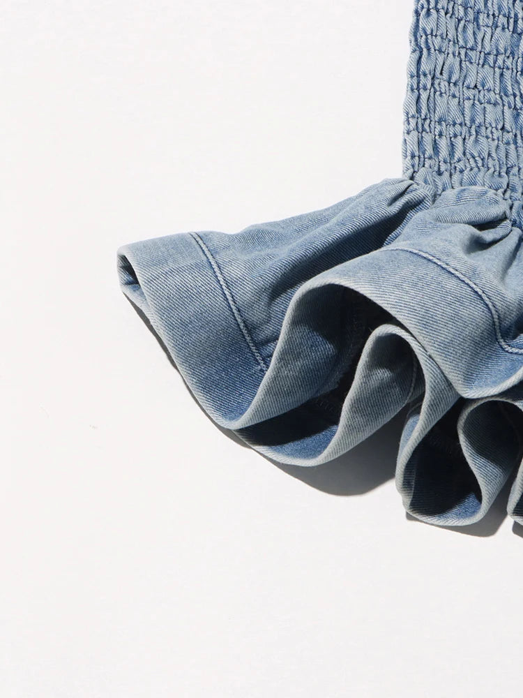 Denim Tube Top with Ruffle Hem Tube Tops | Chuzko.com