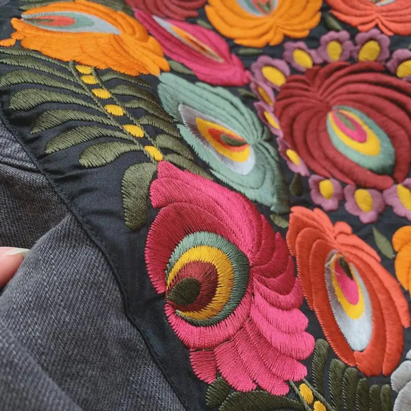 Floral Embroidered Patch on Back Denim Oversized Jacket Denim | Chuzko.com