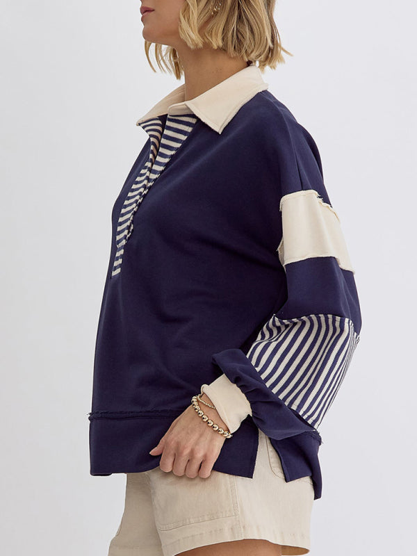 Bold Patchwork Inside Out Seams Pullover Tops Pullover Tops | Chuzko.com