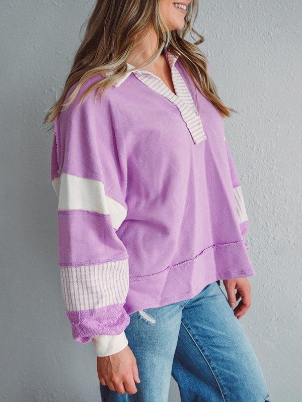 Bold Patchwork Inside Out Seams Pullover Tops Pullover Tops | Chuzko.com