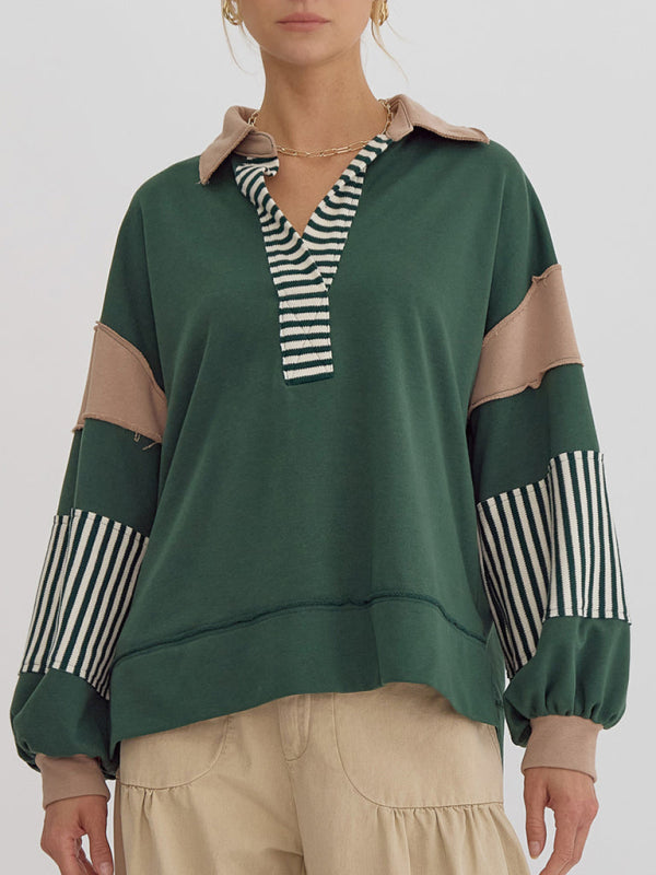 Bold Patchwork Inside Out Seams Pullover Tops Pullover Tops | Chuzko.com