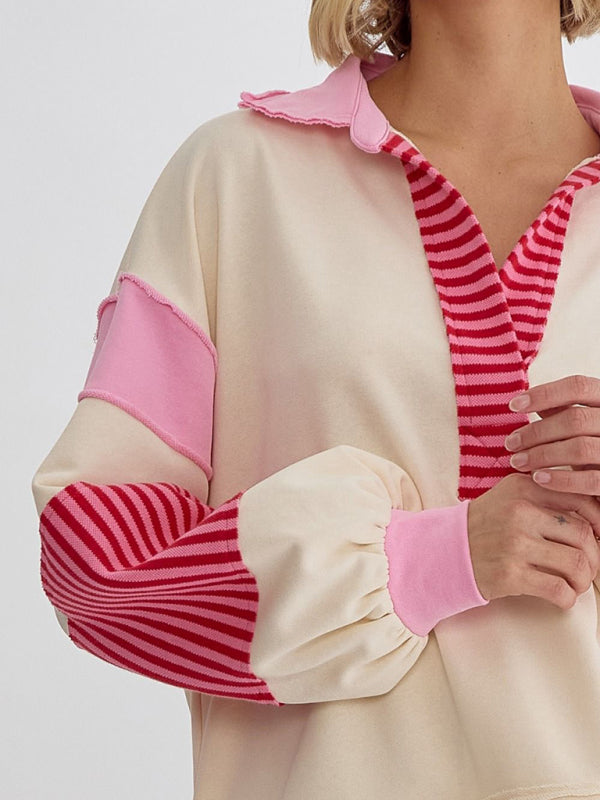 Bold Patchwork Inside Out Seams Pullover Tops Pullover Tops | Chuzko.com