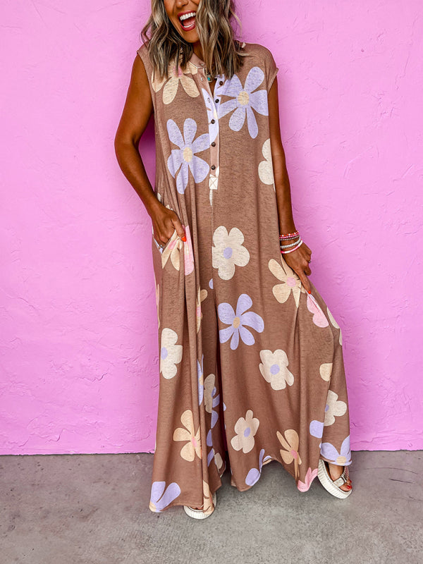 Oversized Floral Print Wide Leg Jumpsuit Jumpsuits | Chuzko.com