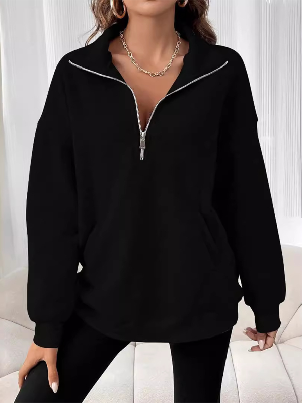 Drop Shoulders Half Zip Classic Sweatshirt Sweatshirts | Chuzko.com