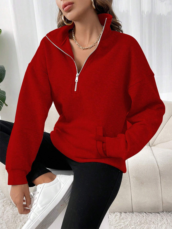 Drop Shoulders Half Zip Classic Sweatshirt Sweatshirts | Chuzko.com