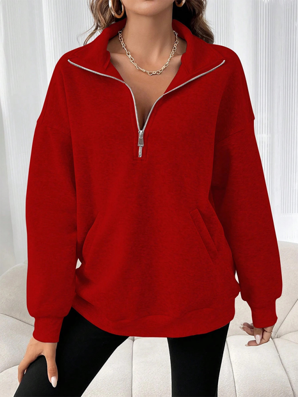 Drop Shoulders Half Zip Classic Sweatshirt	