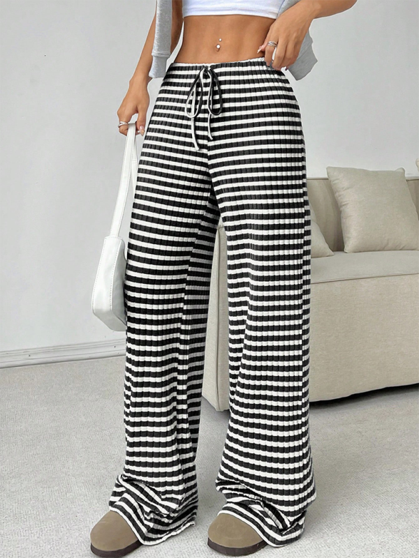 Trendy Bi-color Stripes & Texture Fabric Pants	