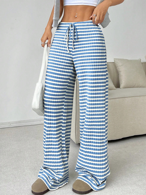 Trendy Bi-color Stripes & Texture Fabric Pants Pants | Chuzko.com