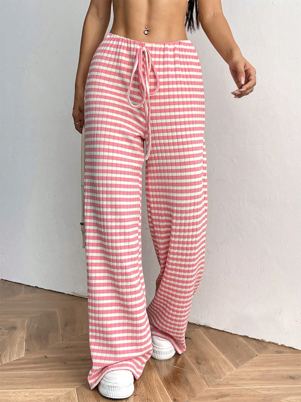 Trendy Bi-color Stripes & Texture Fabric Pants Pants | Chuzko.com