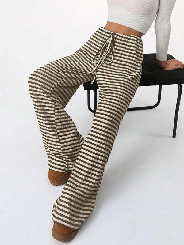 Trendy Bi-color Stripes & Texture Fabric Pants Pants | Chuzko.com