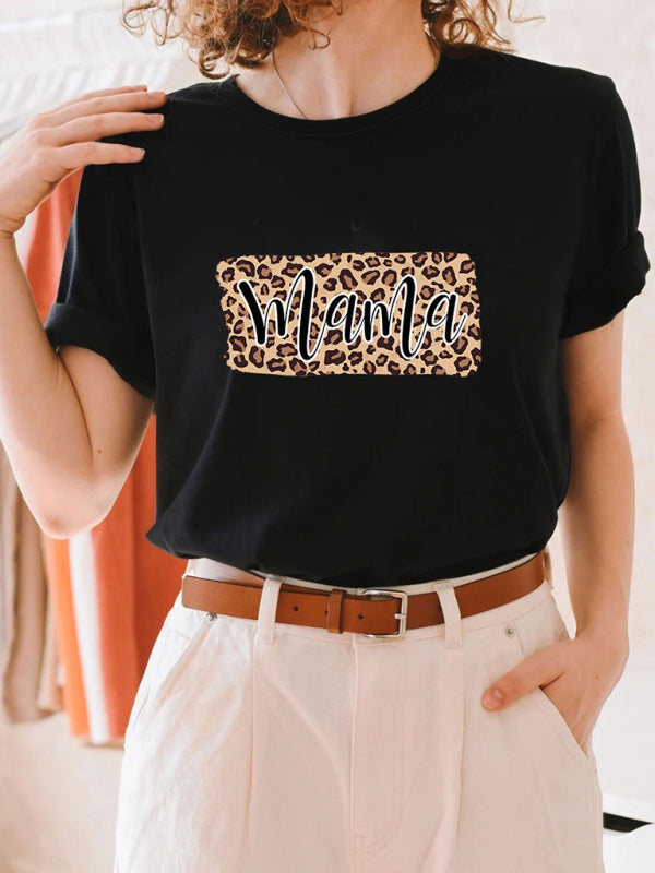 Mama Leopard Print Black Tee – Perfect Match! Print Tees | Chuzko.com