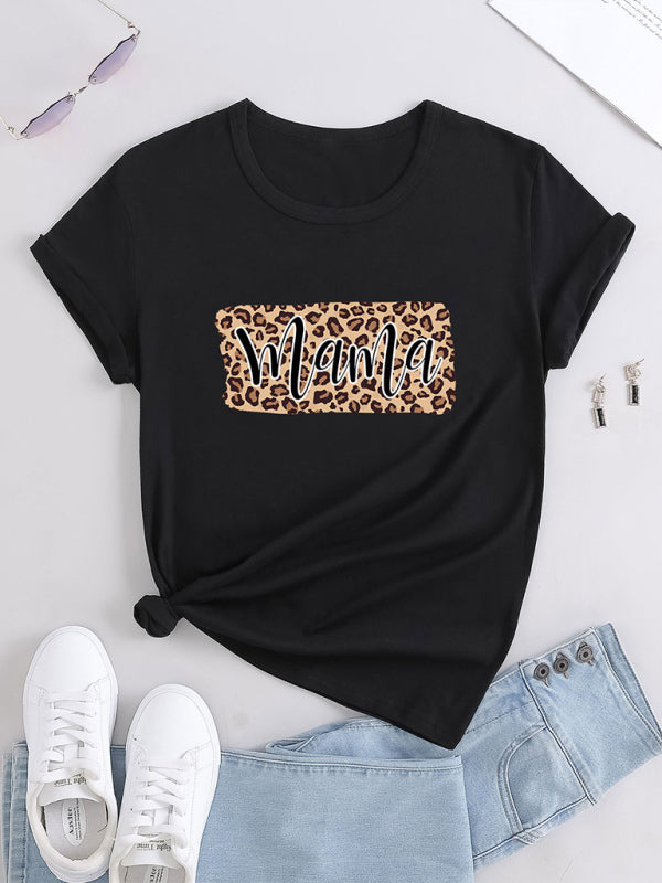 Mama Leopard Print Black Tee – Perfect Match! Print Tees | Chuzko.com