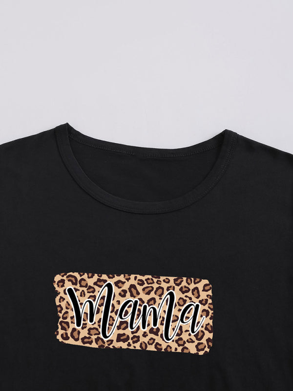 Mama Leopard Print Black Tee – Perfect Match! Print Tees | Chuzko.com