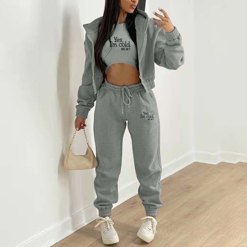 3-Piece Matching Set Tracksuit – Hoodies-Tanks-Pants	