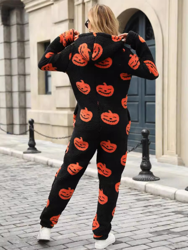 Halloween Pumpkin Print Zip Up Jumpsuit Halloween Jumpsuits | Chuzko.com