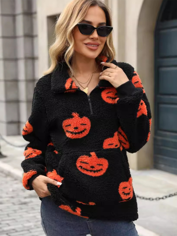 Halloween Pumpkin Print Zip Up Jumpsuit Halloween Jumpsuits | Chuzko.com