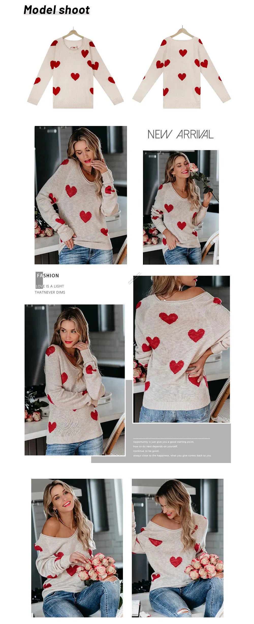 Scoop Neck Cold Shoulder Girly Hearts Sweaters Women Sweaters | Chuzko.com