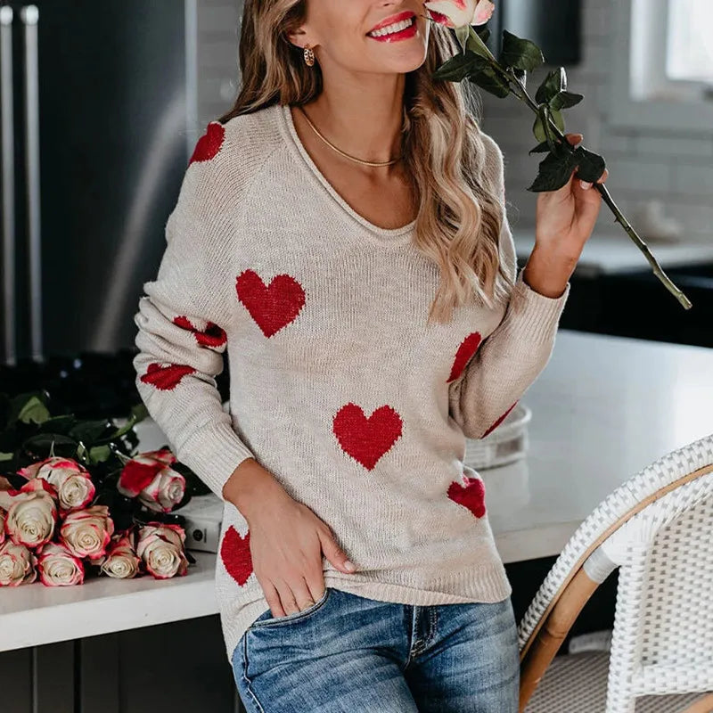 Scoop Neck Cold Shoulder Girly Hearts Sweaters Women Sweaters | Chuzko.com