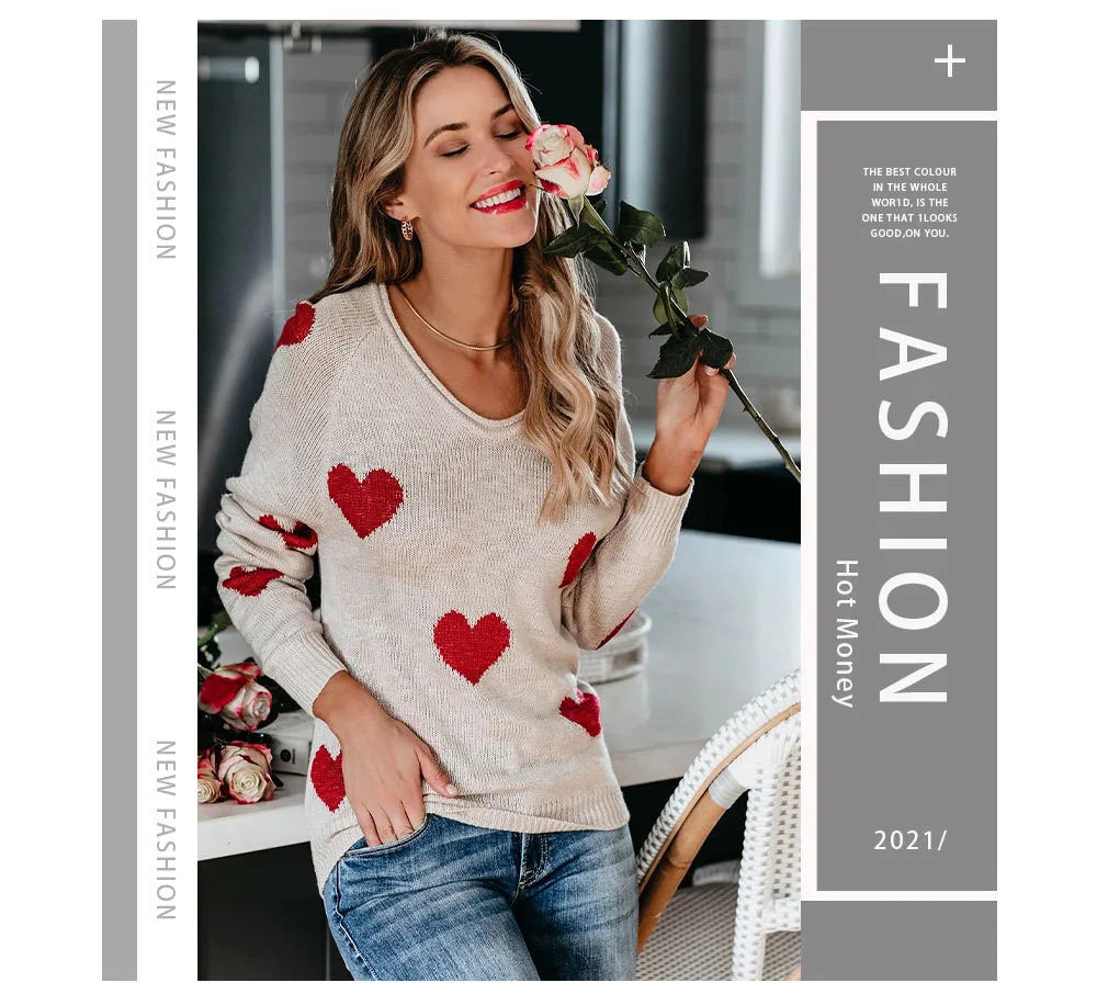 Scoop Neck Cold Shoulder Girly Hearts Sweaters Women Sweaters | Chuzko.com