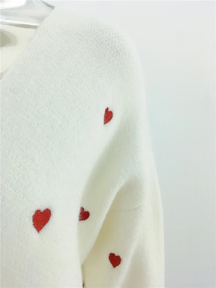 V Neck Cold Shoulder Mini Heart Sweater Women Sweaters | Chuzko.com