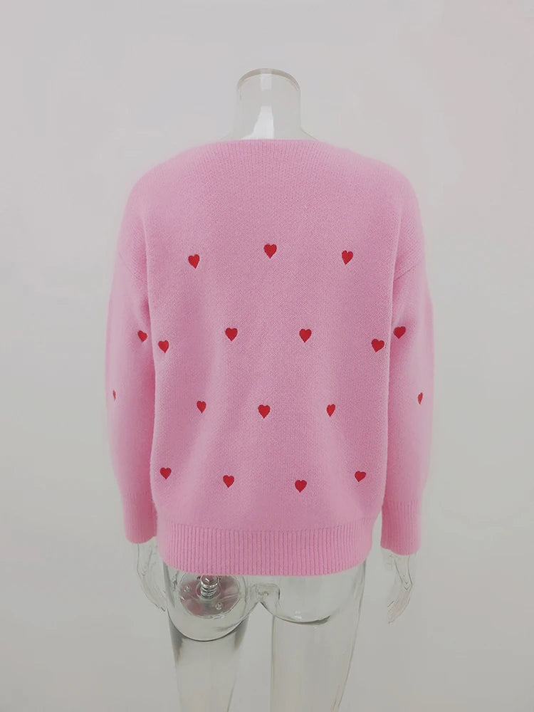 V Neck Cold Shoulder Mini Heart Sweater Women Sweaters | Chuzko.com