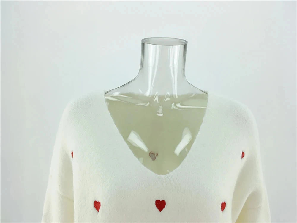 V Neck Cold Shoulder Mini Heart Sweater Women Sweaters | Chuzko.com