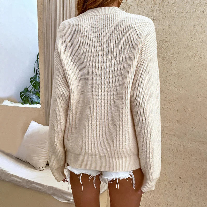 Thick Grain Rib Knit Henley Sweaters Women Sweaters | Chuzko.com