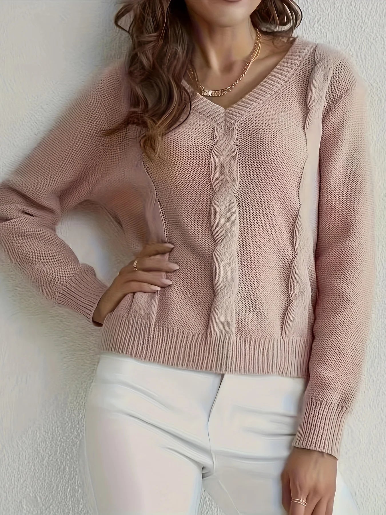 V-neck Knitting Combination Sweaters Women Sweaters | Chuzko.com