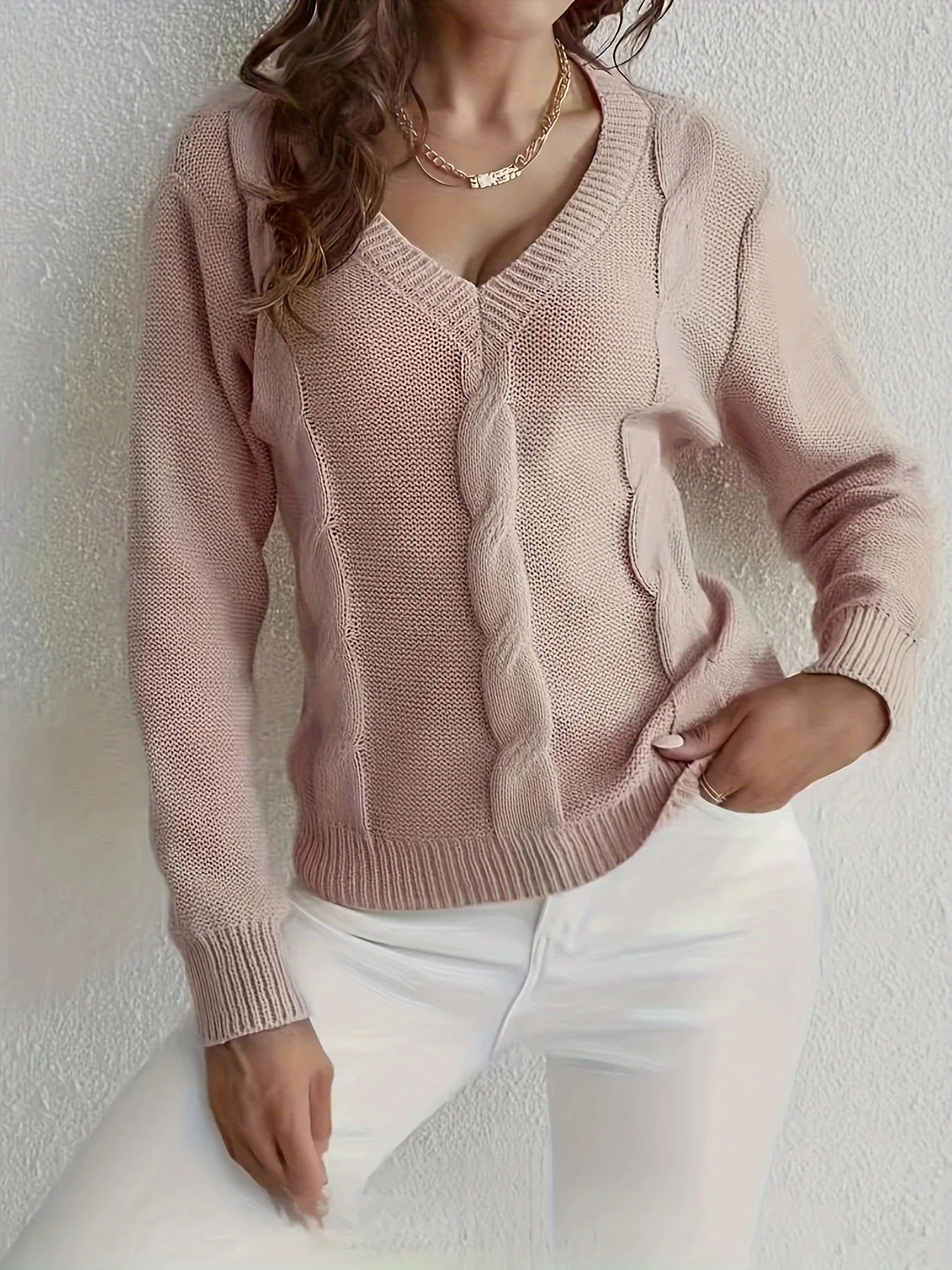 V-neck Knitting Combination Sweaters Women Sweaters | Chuzko.com