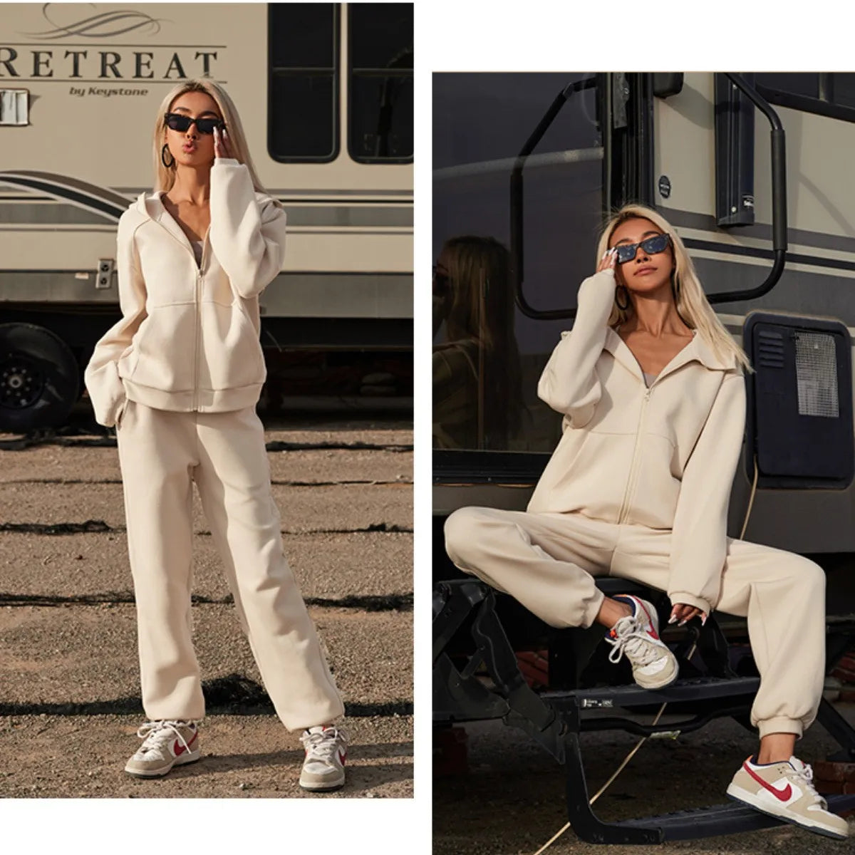 2-Piece Jogger Set Hooded Sweatshirt & Pants Sporty Outfits | Chuzko.com